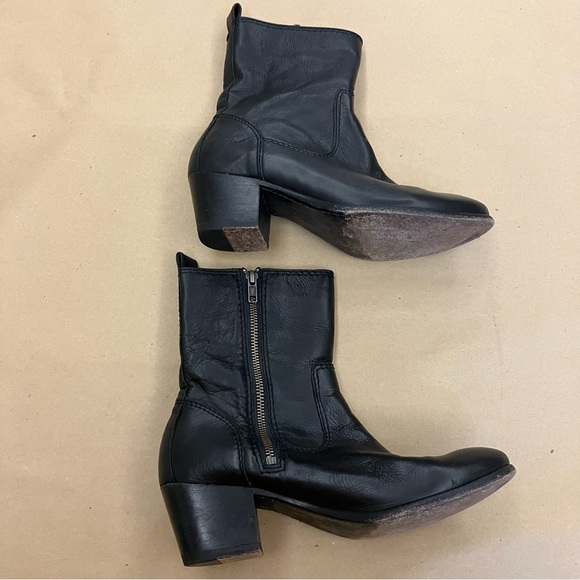 Frye Ankle Boots Womens 8 Black Leather Block Heel Side Zip Classic Western - Picture 3 of 8